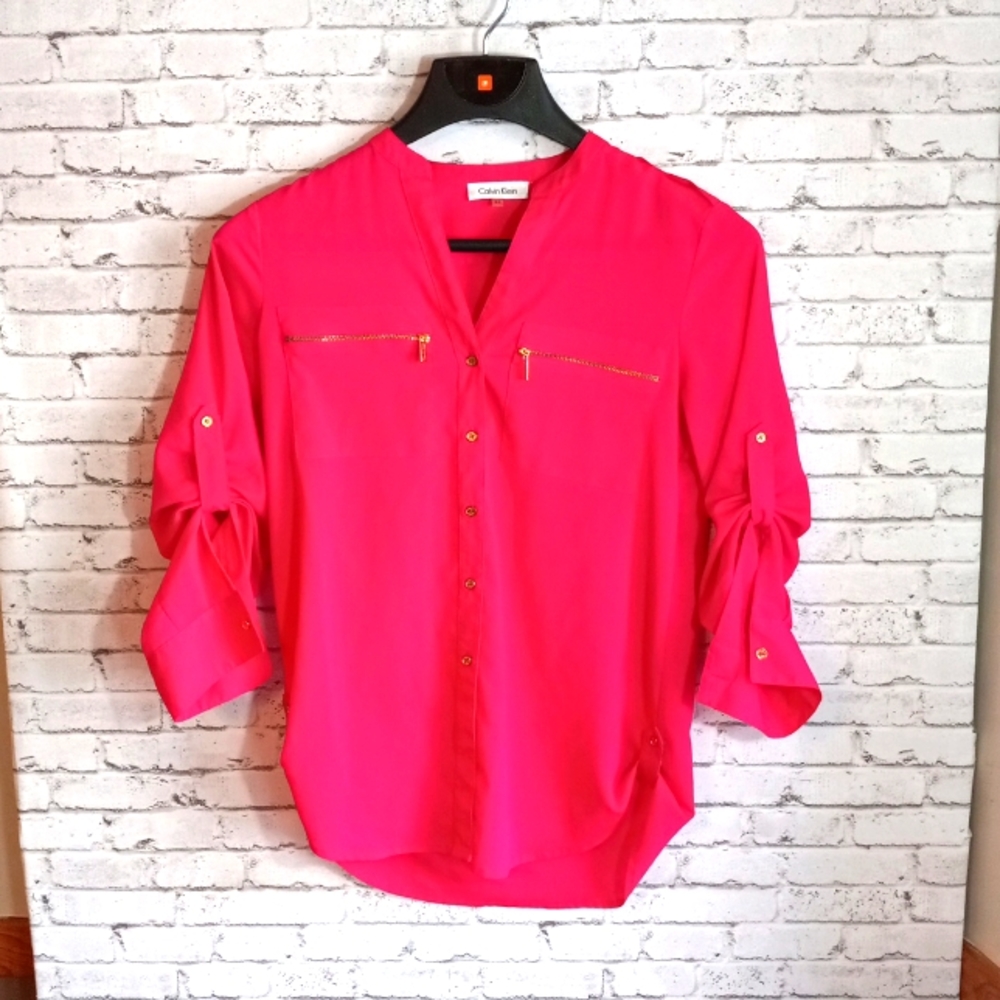 Calvin Klein Zip Detail rollup Sleeve top XS